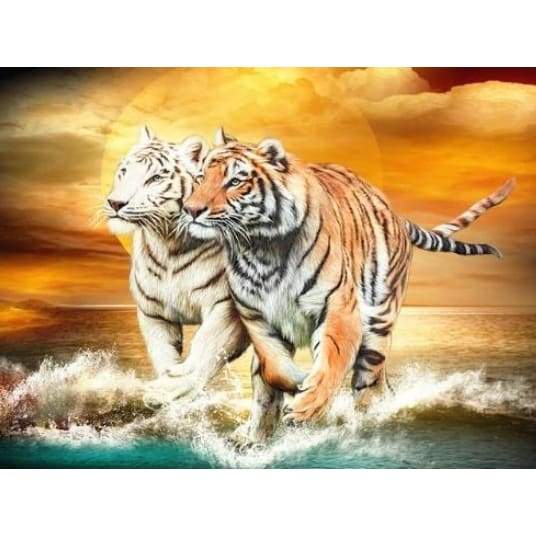 2 Tigers in Brown and White - Full Drill Diamond Painting -