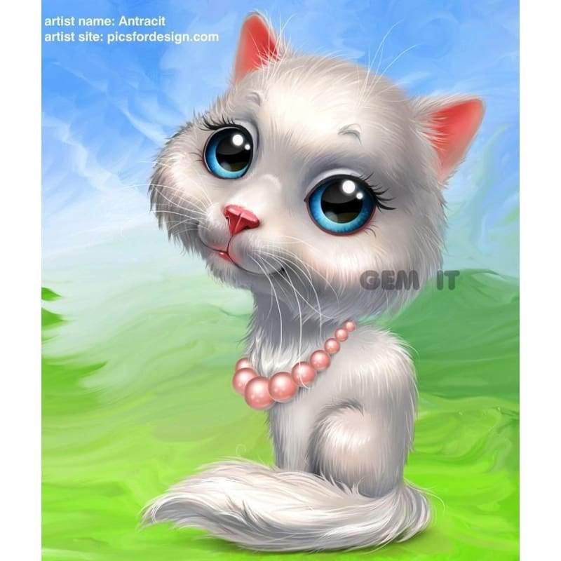 Cat White Full Drill Diamond Painting - - NEEDLEWORK KITS