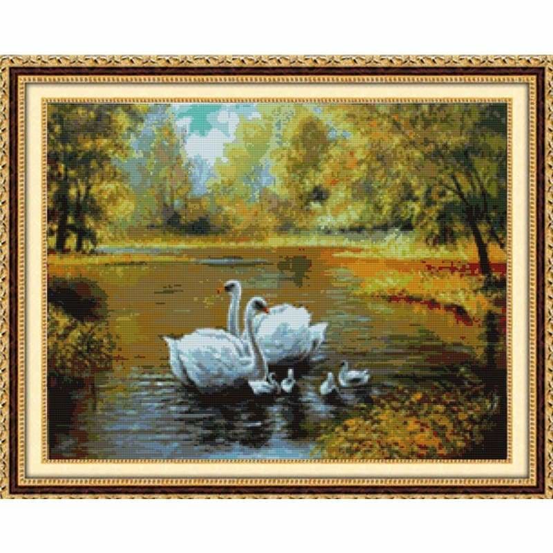 Full Drill - 5D Diamond Painting Kits Swans Family in the