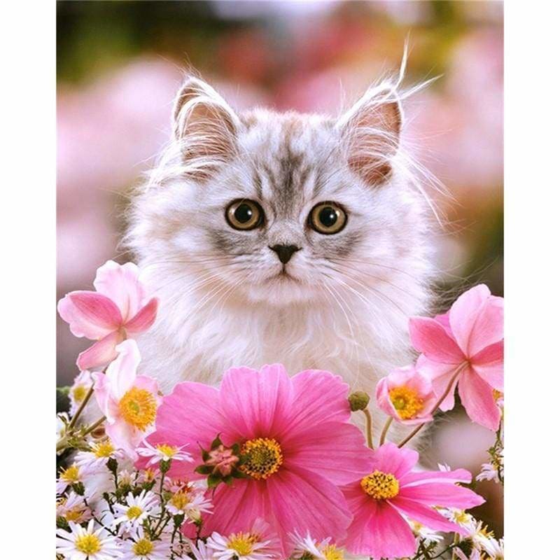 Full Drill - 5D DIY Diamond Painting Kits Cute Cat Pink