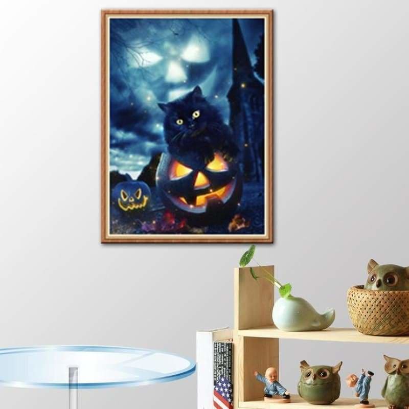 Full Drill - 5D DIY Diamond Painting Kits Cute Cat Pumpkin
