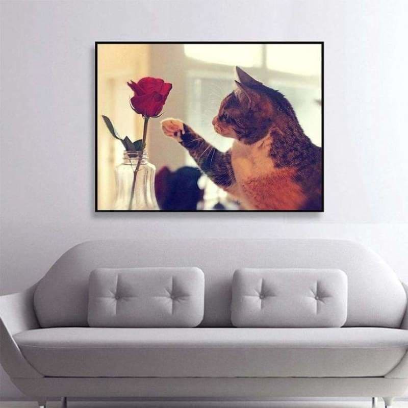 Full Drill - 5D DIY Diamond Painting Kits Cute Cat Red Rose