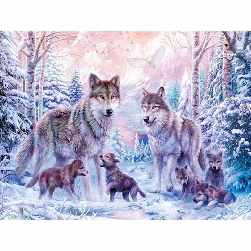 Full Drill - 5D Diy Diamond Painting Kits Forest Wolf Family