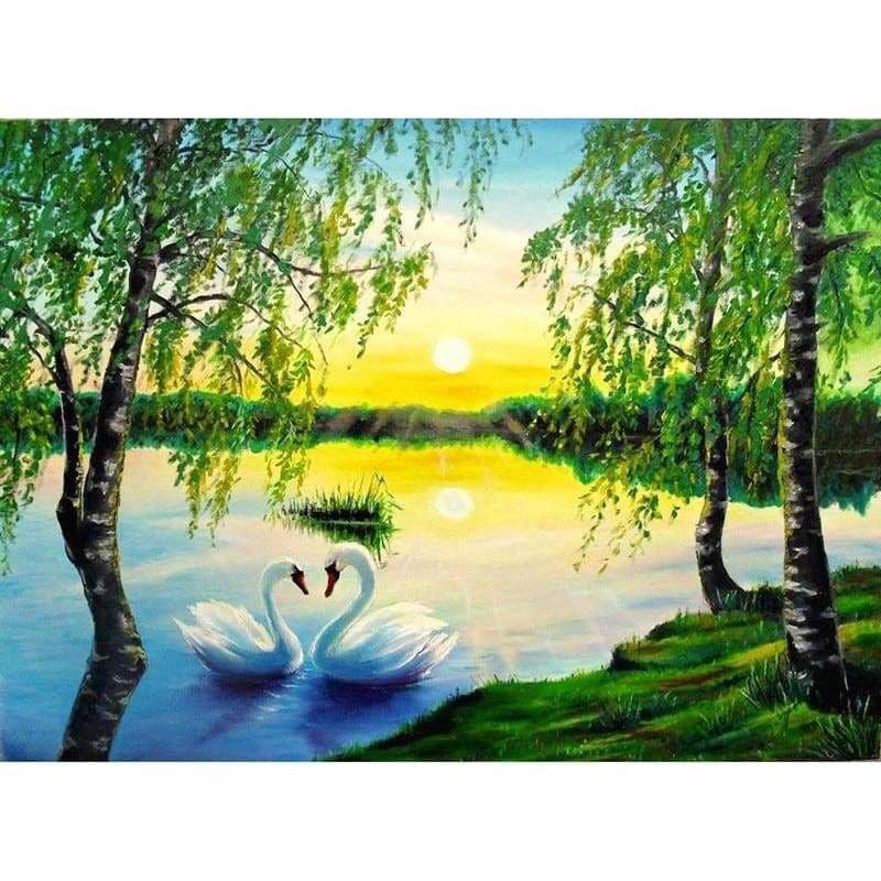 Full Drill - 5D DIY Diamond Painting Kits Swan Lake Scene -