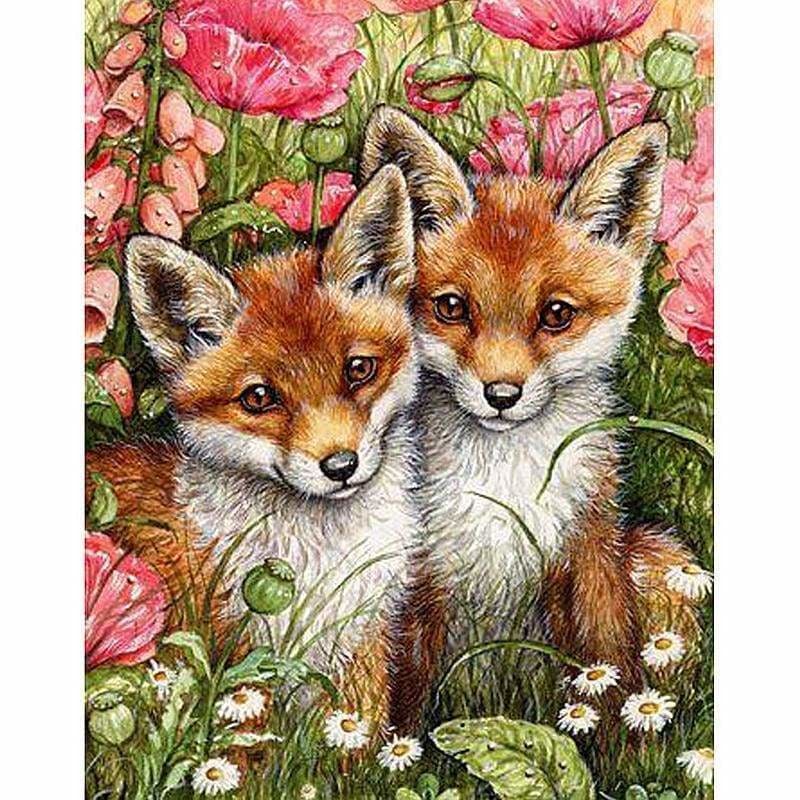 Full Drill - 5D DIY Diamond Painting Kits Two Foxes Baby