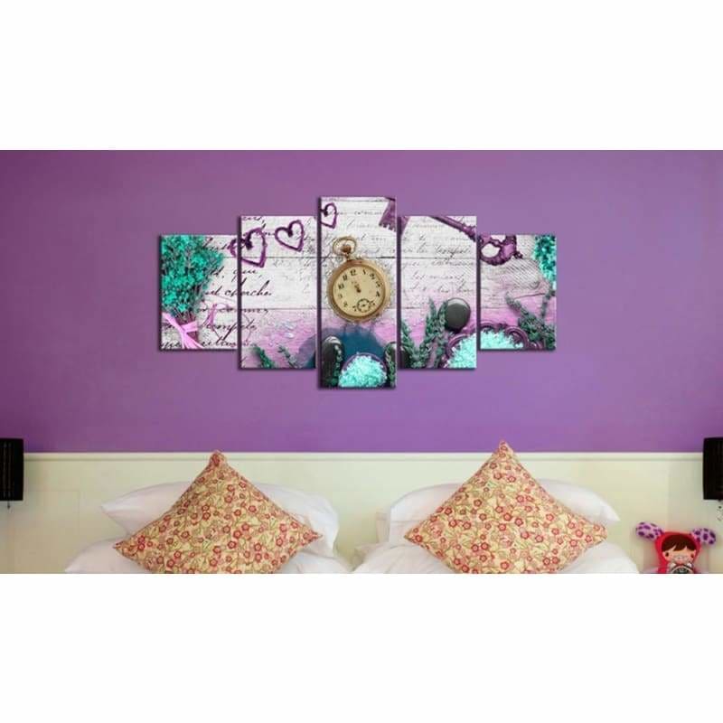 Full Square Drill Multi Panel Clock Heart Full Drill - 5D