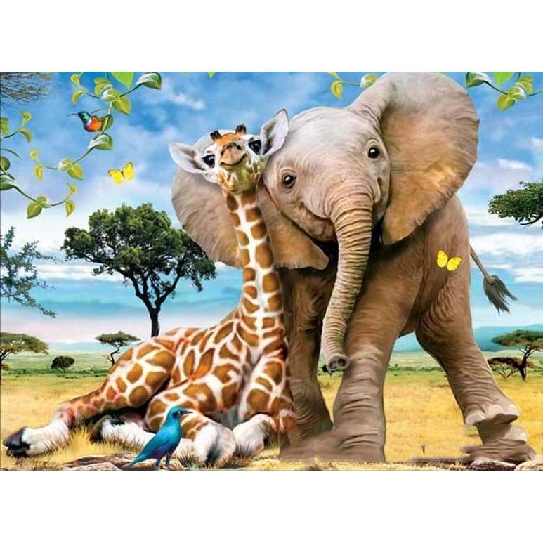 Giraffe And Elephant- Full Drill Diamond Painting - Special