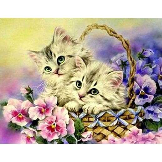 Kittens In A Basket- Full Drill Diamond Painting - Special