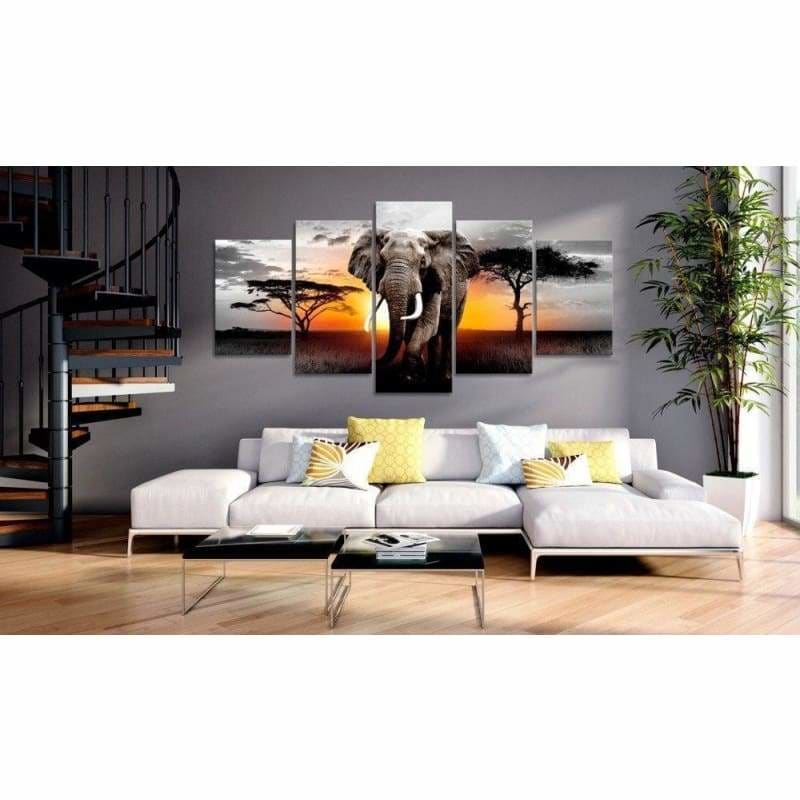 Large Size Multi Panel Sunset Elephant Full Drill - 5D DIY