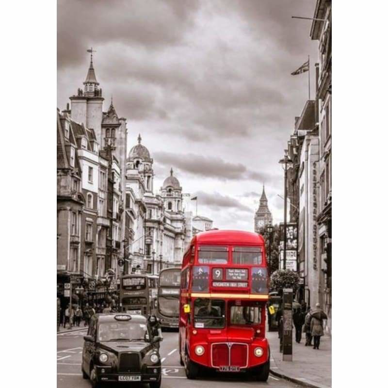 Modern Art Red Bus Street Full Drill - 5D Diy Diamond