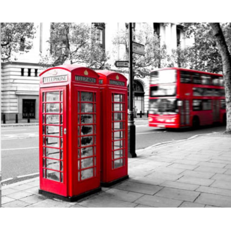 Modern Art Street Red Phone Booth Full Drill - 5D Diy