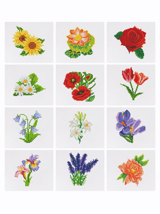 Colourful variety of flowers 12 SET - Diamond Painting