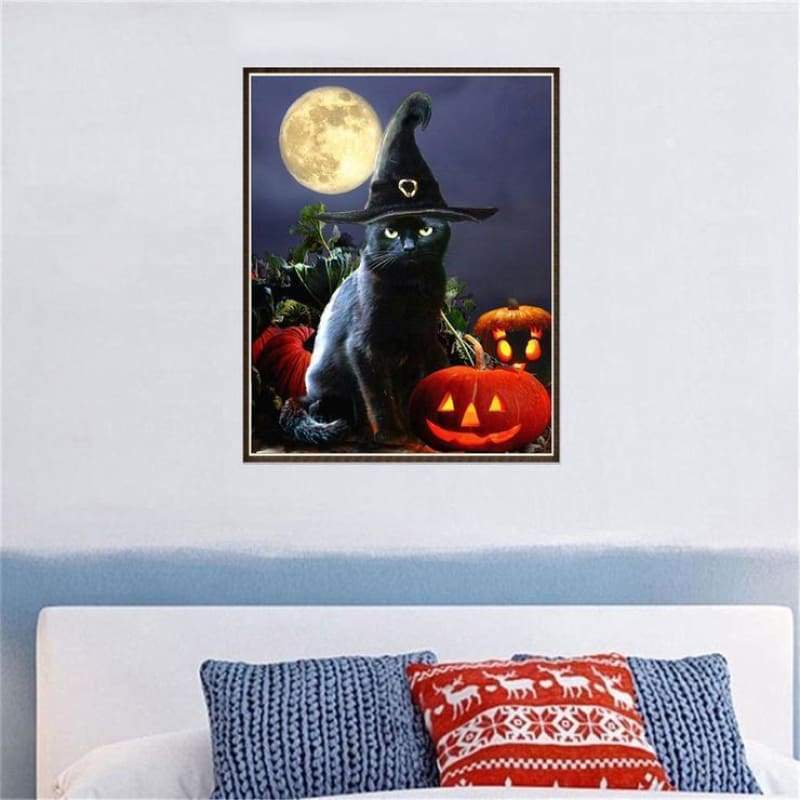 2019 New Hot Sale Halloween Cat 5d Diy Rhinestone Stitch Kits VM4086 - NEEDLEWORK KITS
