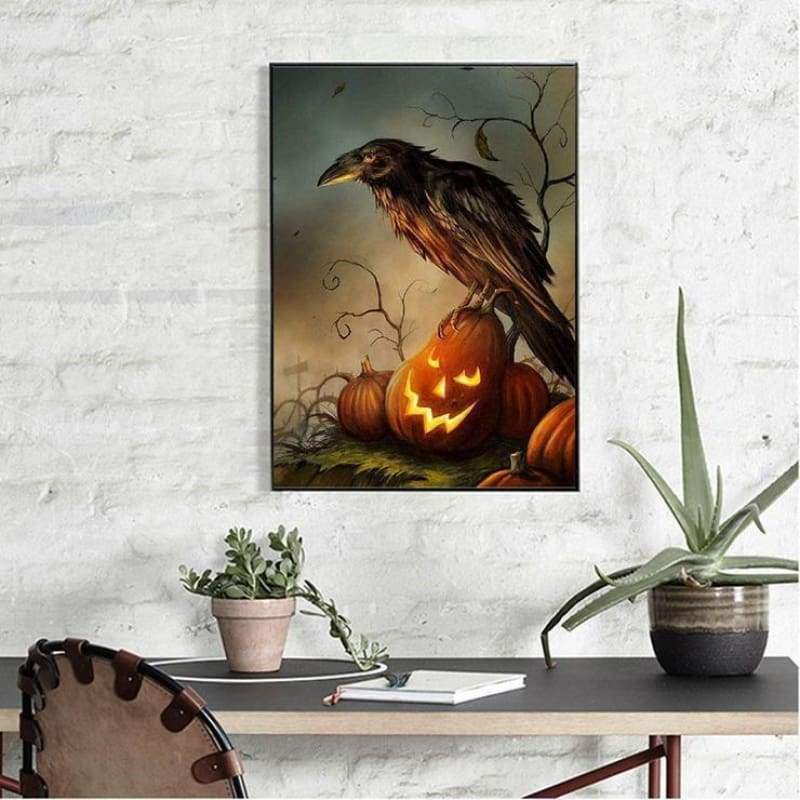 2019 New Hot Sale Wall Decor Halloween Crow 5d Diy Rhinestone Stitch Kits VM40587 - NEEDLEWORK KITS