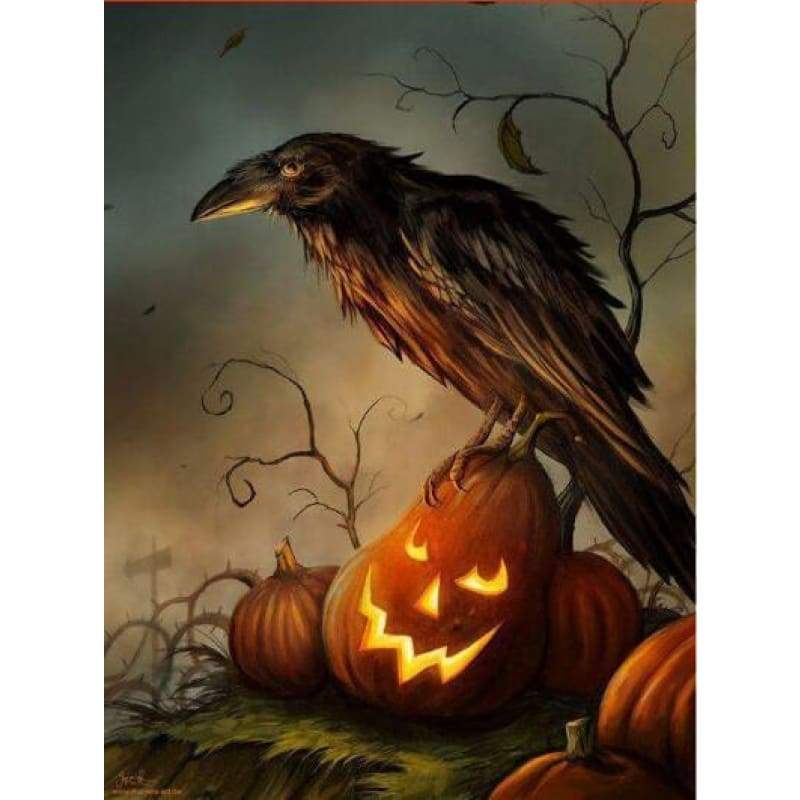 2019 New Hot Sale Wall Decor Halloween Crow 5d Diy Rhinestone Stitch Kits VM40587 - NEEDLEWORK KITS
