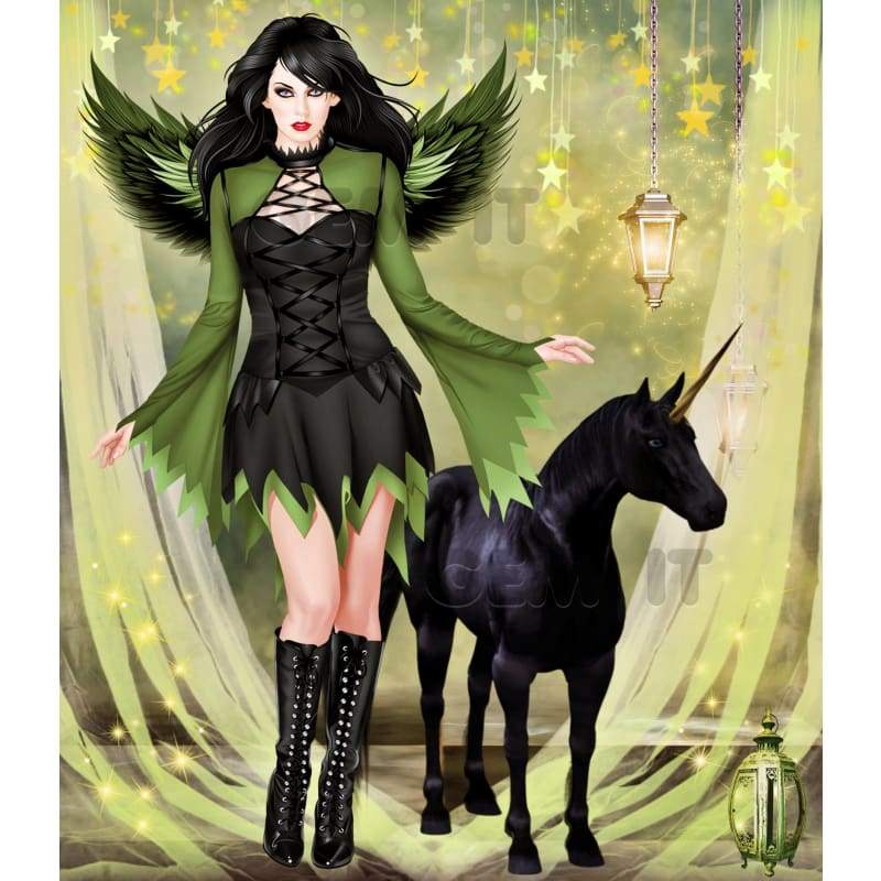 Black Angel with Black Unicorn  Full Drill Diamond Painting - - NEEDLEWORK KITS