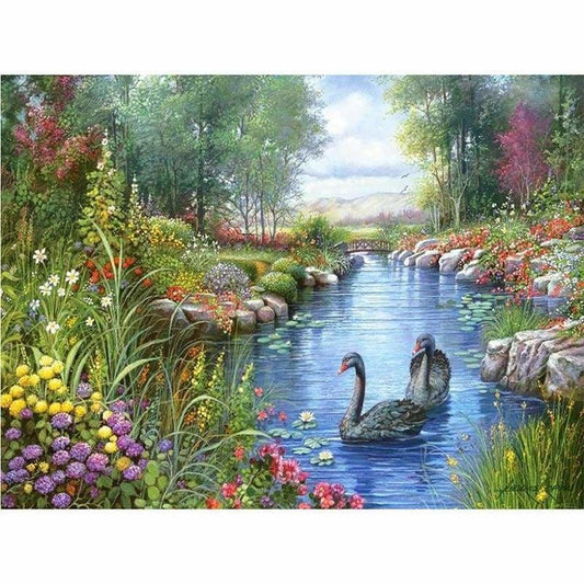 Hot Sale Spring Landscape Swan Home Decor Full Drill - 5D
