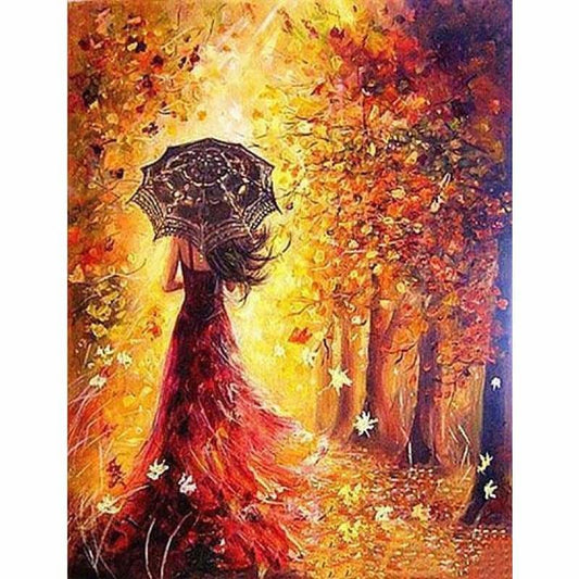 Landscape Autumn Girl Pattern Full Drill - 5D Crystal