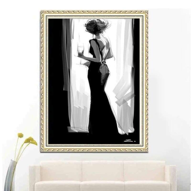 Hot Black And White Woman Picture Wall Decor Diy Diamond Painting Kits VM9489 - NEEDLEWORK KITS