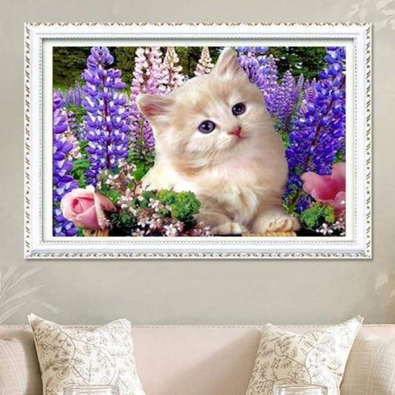 2019 Hot Sale Cute White Cat Portrait Diy 5d Rhinestone Art Kits VM7483 - NEEDLEWORK KITS