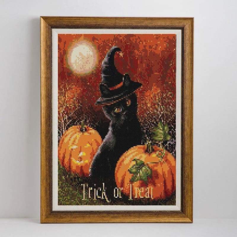 2019 New Hot Sale Halloween Magic Hat Cat And Pumpkin 5d Diamond Diy Paint VM01302 - NEEDLEWORK KITS