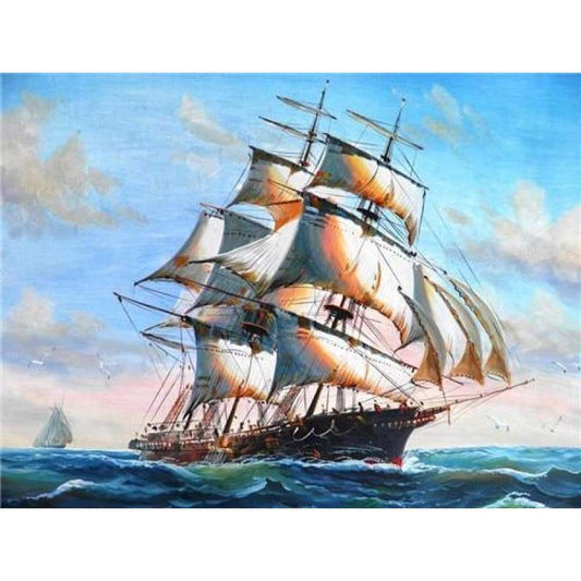 Oil Painting Style Vintage Sailing Boat Wall Decor Full Drill - 5D Diy Diamond Painting Kits VM9527 - NEEDLEWORK KITS