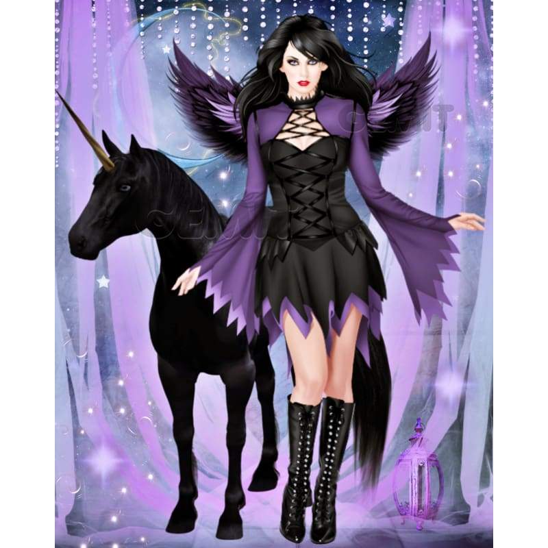 Black Angel with Black Unicorn  Full Drill Diamond Painting - - NEEDLEWORK KITS