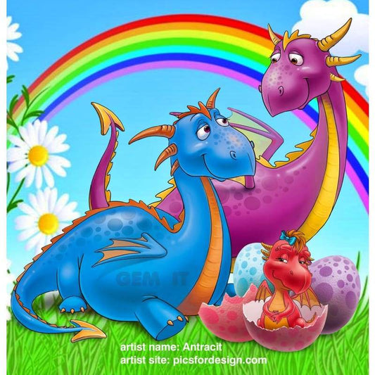 Dinosaur Family. Full Drill Diamond Painting - NEEDLEWORK KITS