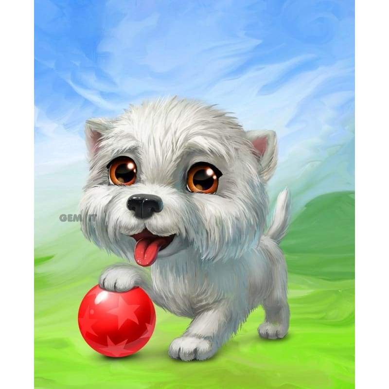 Puppy with Toy. Full Drill Diamond Painting - NEEDLEWORK KITS