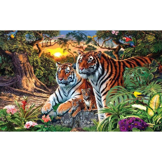 Brown Tiger Family - Full Drill Diamond Painting - Special