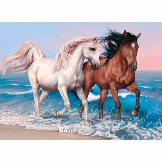 Full Drill - 5D Diamond Painting Kits Beach Couple Horse in
