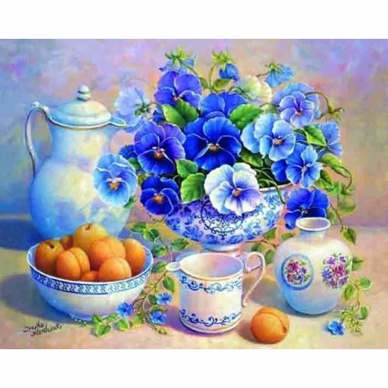 Full Drill - 5D Diamond Painting Kits Blue Flowers in Vase -