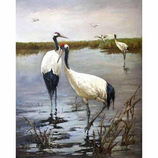 Full Drill - 5D Diamond Painting Kits Crowned Cranes in the