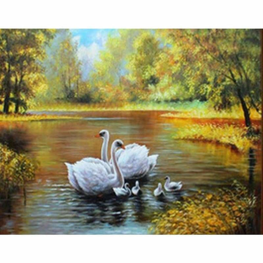 Full Drill - 5D Diamond Painting Kits Swans Family in the