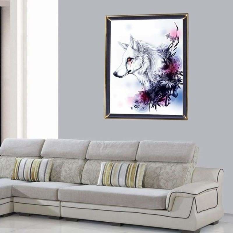 Full Drill - 5D Diamond Painting Kits Watercolor White Wolf 