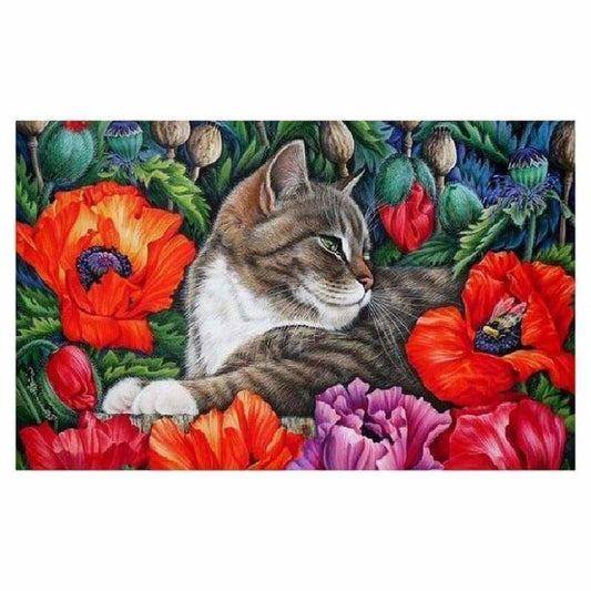 Full Drill - 5D DIY Diamond Painting Kits Cartoon Cat Flower