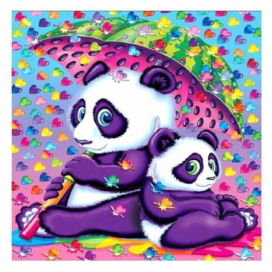 Full Drill - 5D DIY Diamond Painting Kits Cartoon Lovely Colorful Rain Panda Family - NEEDLEWORK KITS