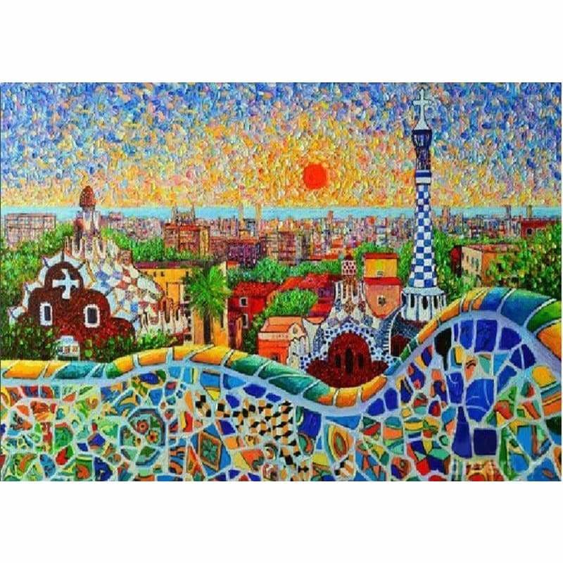 Full Drill - 5D DIY Diamond Painting Kits Colored Drawing Spain Sunrise Scene - NEEDLEWORK KITS