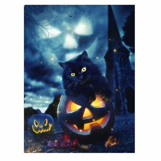 Full Drill - 5D DIY Diamond Painting Kits Cute Cat Pumpkin 