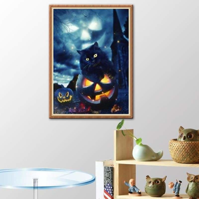 Full Drill - 5D DIY Diamond Painting Kits Cute Cat Pumpkin 