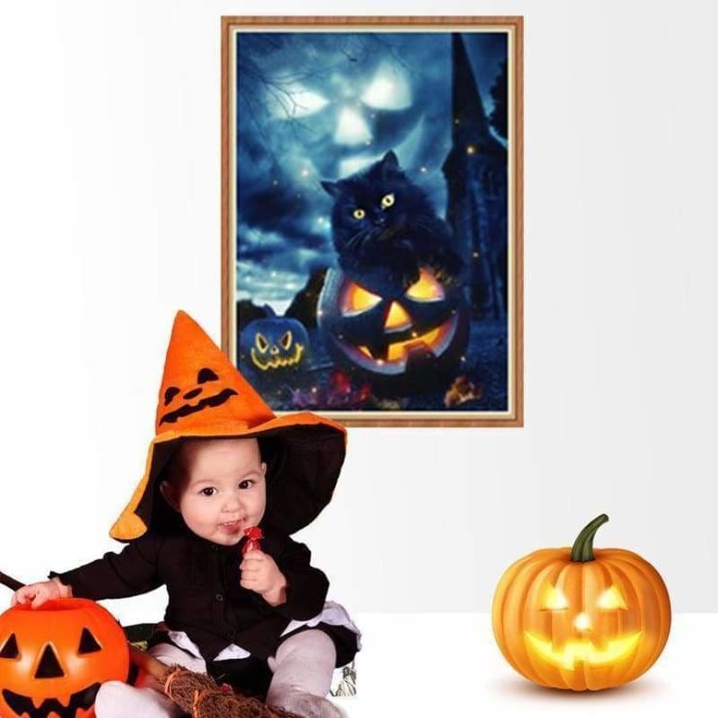 Full Drill - 5D DIY Diamond Painting Kits Cute Cat Pumpkin 