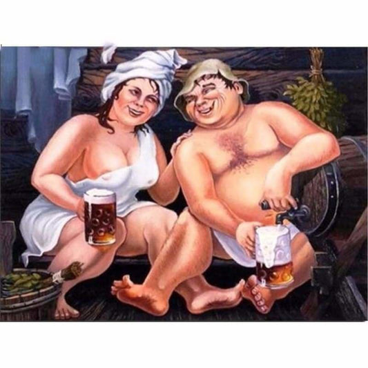 Full Drill - 5D DIY Diamond Painting Kits Funny Couple Drinking Beer To Celebrate - NEEDLEWORK KITS