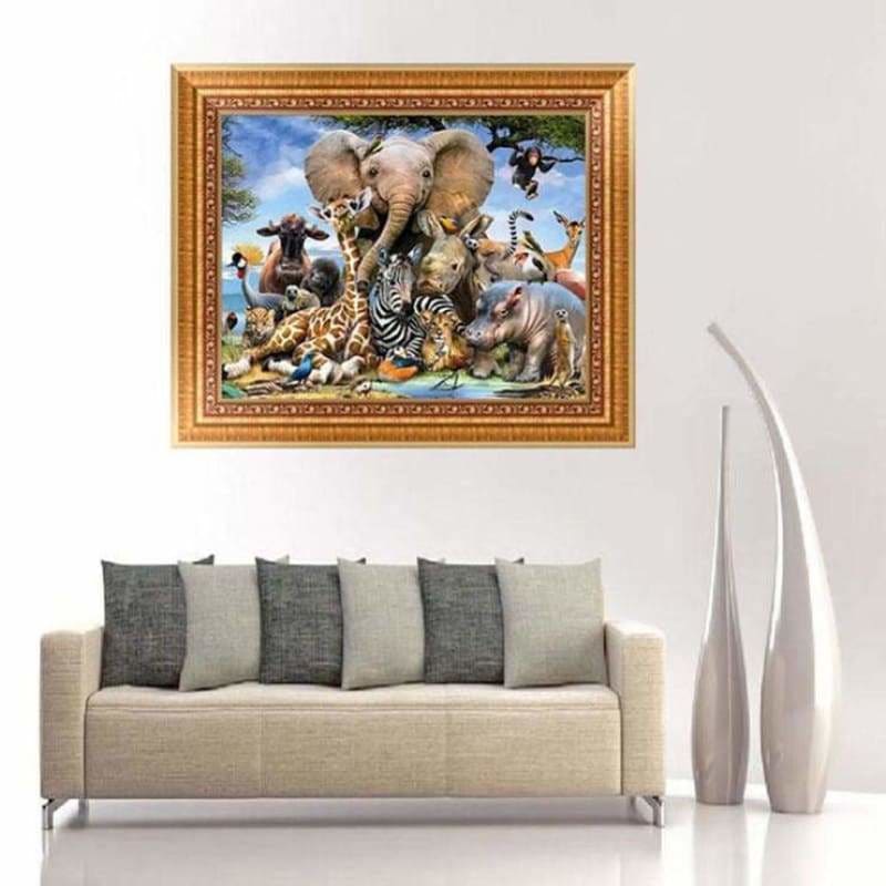 Full Drill - 5D DIY Diamond Painting Kits Happy Jungle Wildlife Animals - NEEDLEWORK KITS