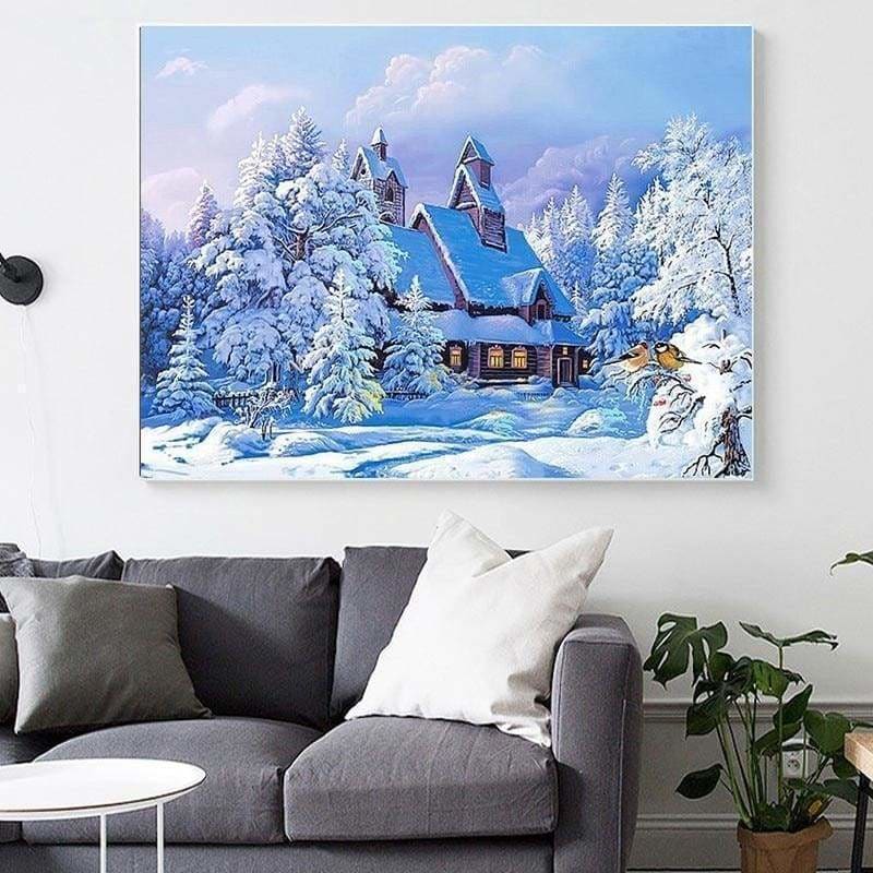 Full Drill - 5D DIY Diamond Painting Kits Snowy Cottage In 