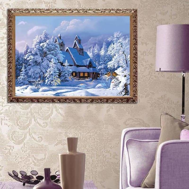 Full Drill - 5D DIY Diamond Painting Kits Snowy Cottage In 