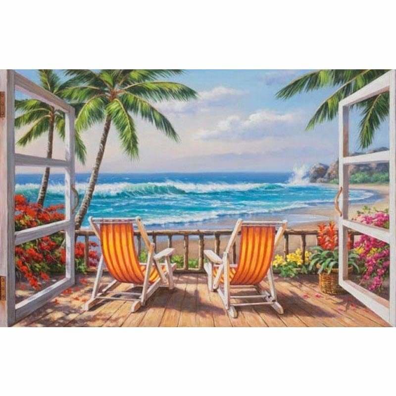 Full Drill - 5D DIY Diamond Painting Kits The Beach Outside the Window - NEEDLEWORK KITS