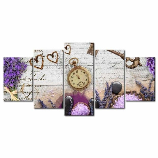 Full Square Drill Multi Panel Clock Heart Full Drill - 5D