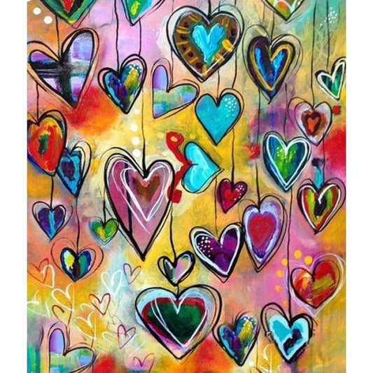 Hanging Hearts- Full Drill Diamond Painting Abstract -