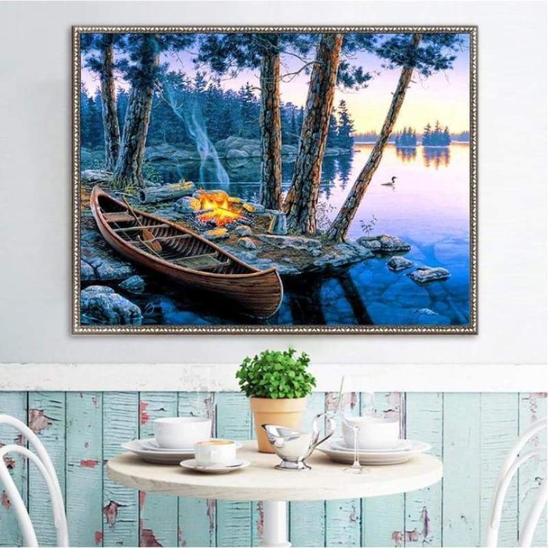 Full Drill - 5D DIY Diamond Painting Kits Autumn Boat Bonfire - NEEDLEWORK KITS