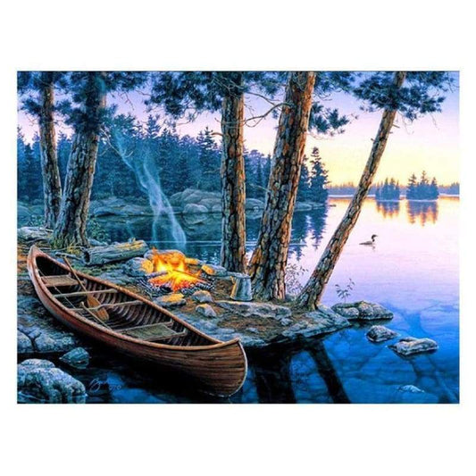 Full Drill - 5D DIY Diamond Painting Kits Autumn Boat Bonfire - NEEDLEWORK KITS